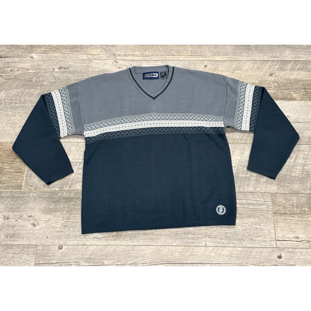 Jacks Surf Shop Sweater Mens Skate V-Neck Sz XL Classy Gray & Blue Holiday